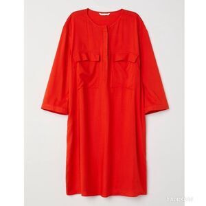 H&M Shirt Dress Orange Red Lightweight Tunic with Chest Pockets